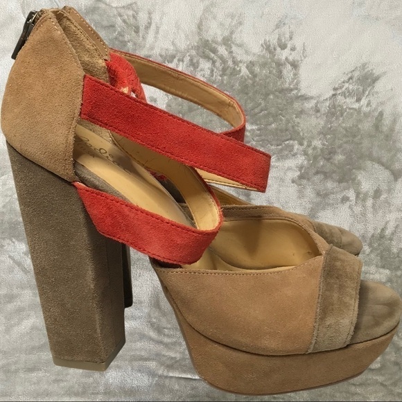Zodiac USA Trixie Suede Leather Strappy Chunky Heels 70s Vibe Zip Back Sz 8 - Picture 2 of 13